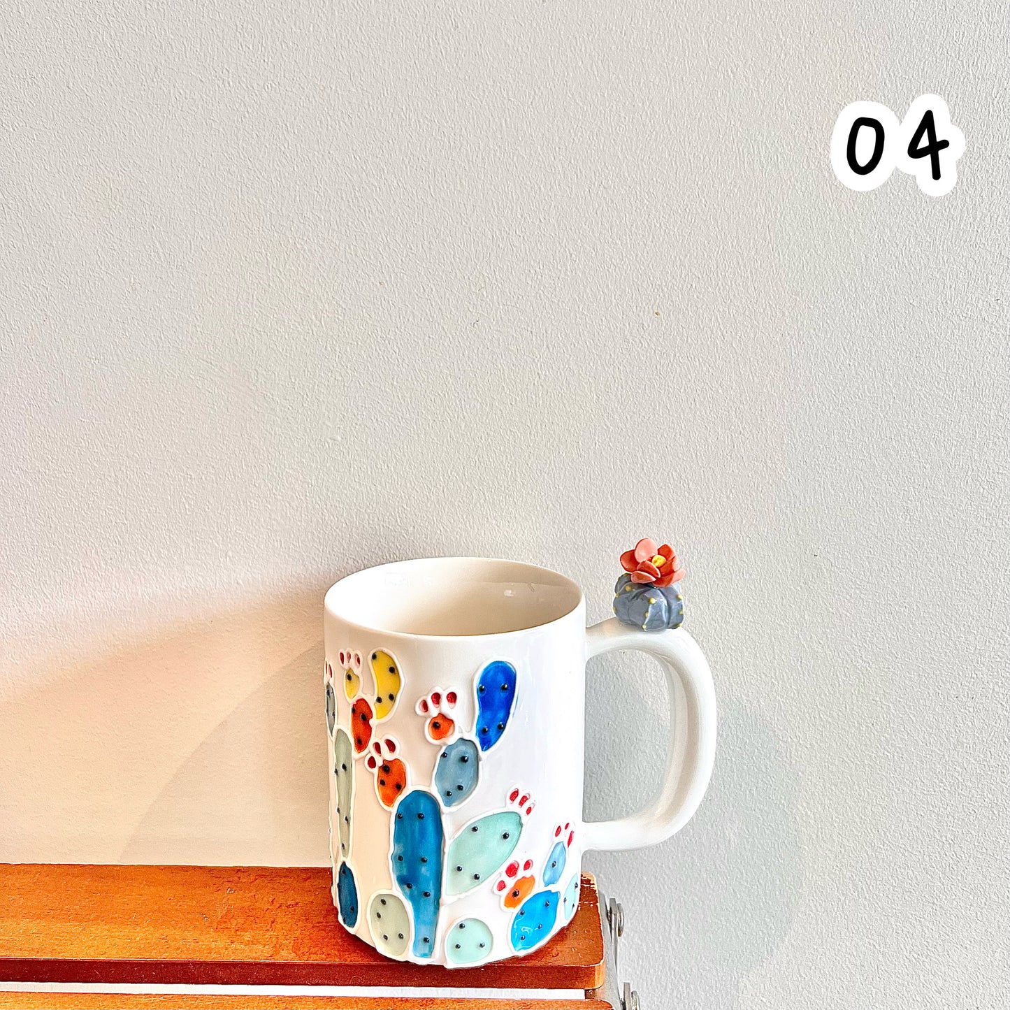 Handmade Cactus Mug with Cat Spoon