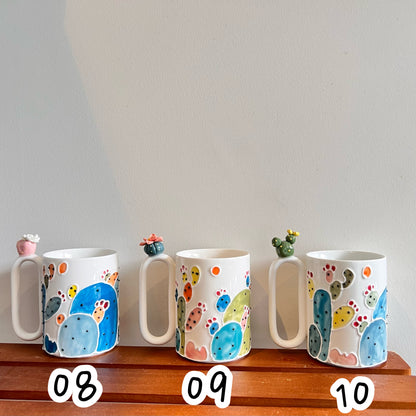 Handmade Cactus Mug with Cat Spoon