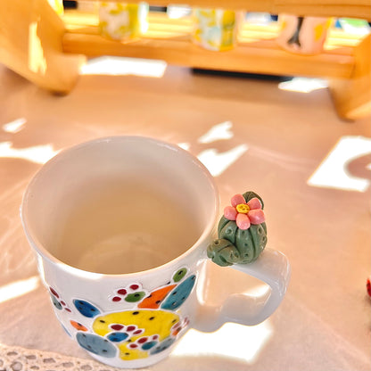 Handmade Cactus Mug with Cat Spoon