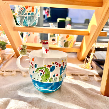 Handmade Cactus Mug with Cat Spoon