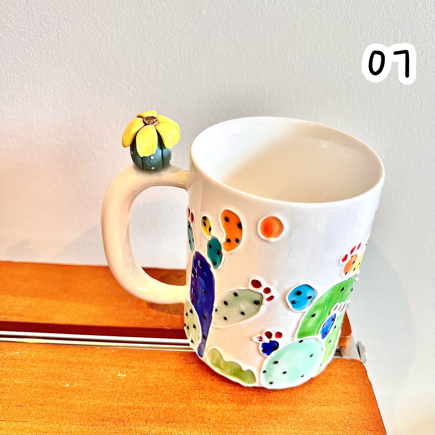 Handmade Cactus Mug with Cat Spoon