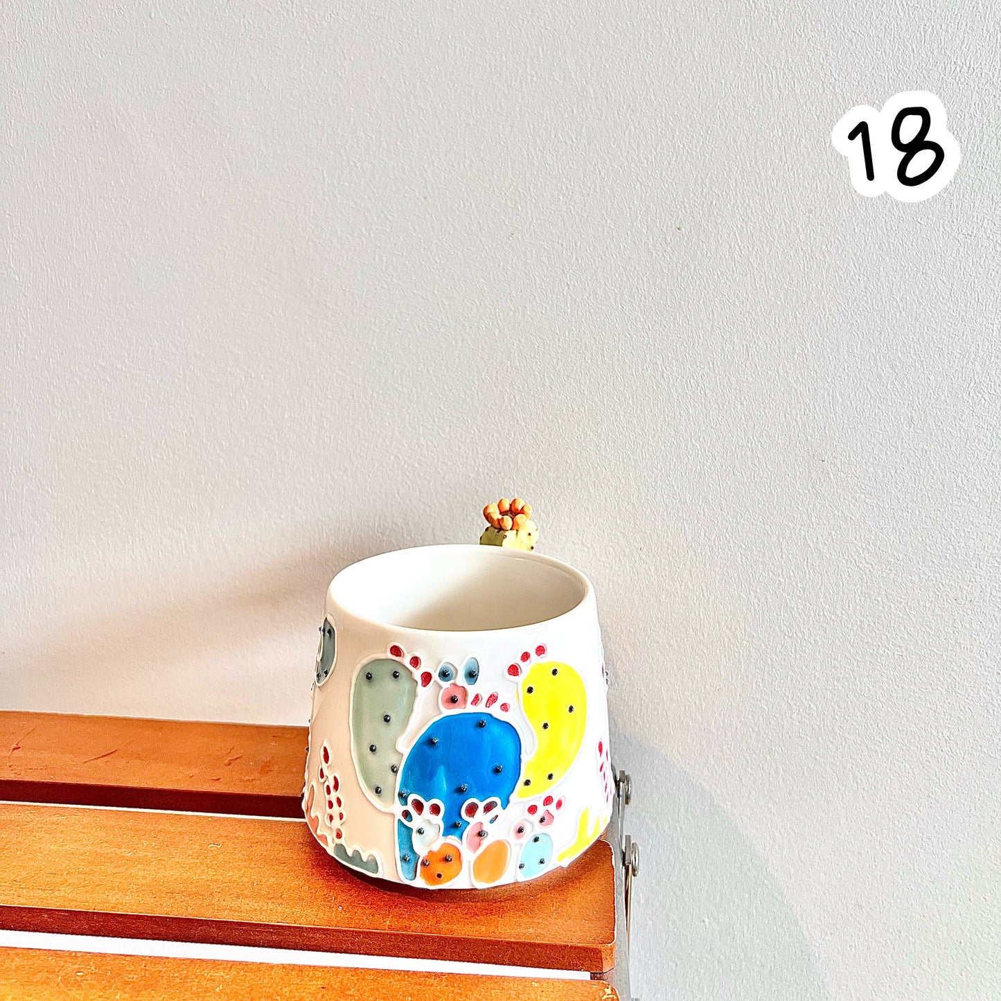 Handmade Cactus Mug with Cat Spoon