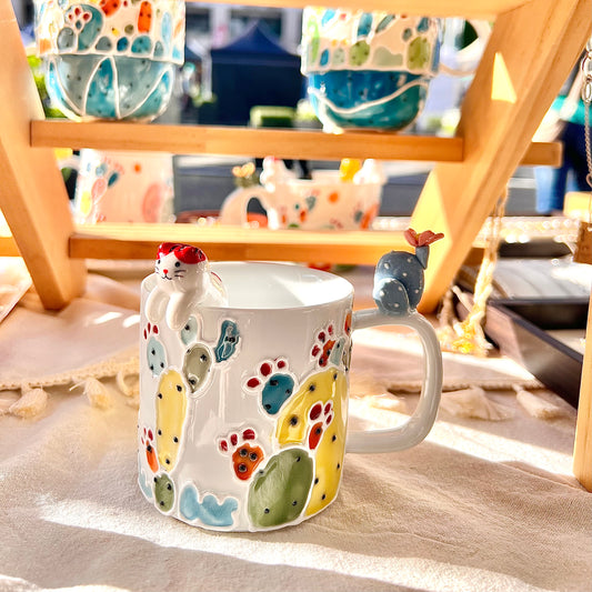 Handmade Cactus Mug with Cat Spoon