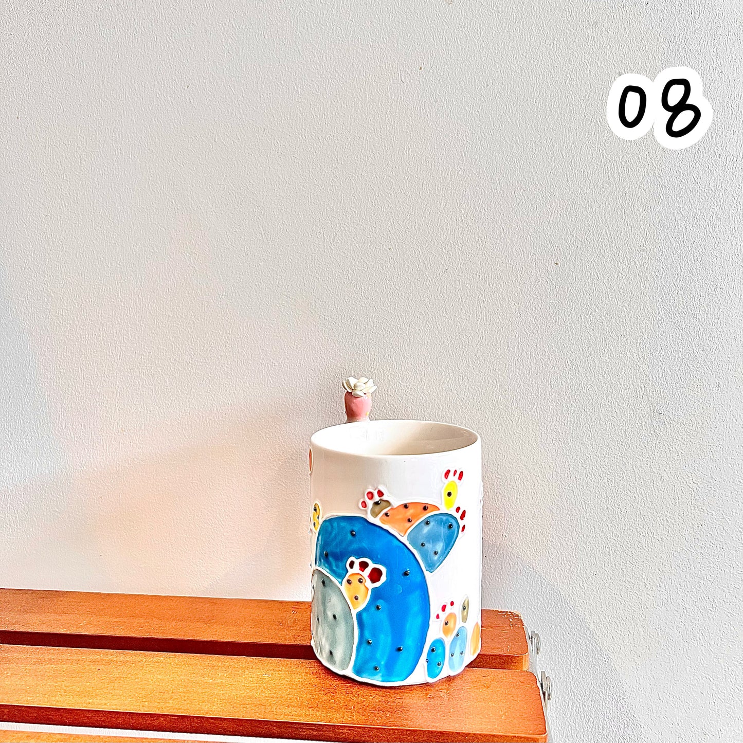 Handmade Cactus Mug with Cat Spoon