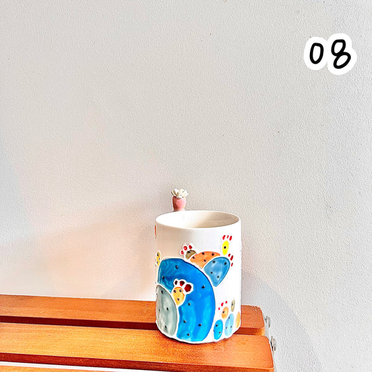 Handmade Cactus Mug with Cat Spoon