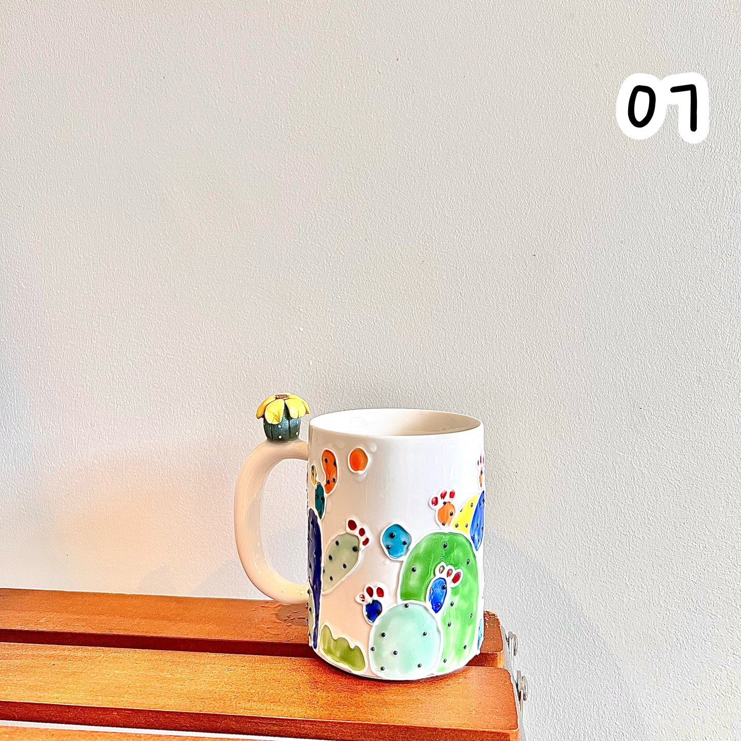 Handmade Cactus Mug with Cat Spoon