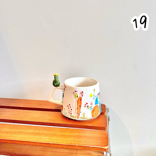 Handmade Cactus Mug with Cat Spoon