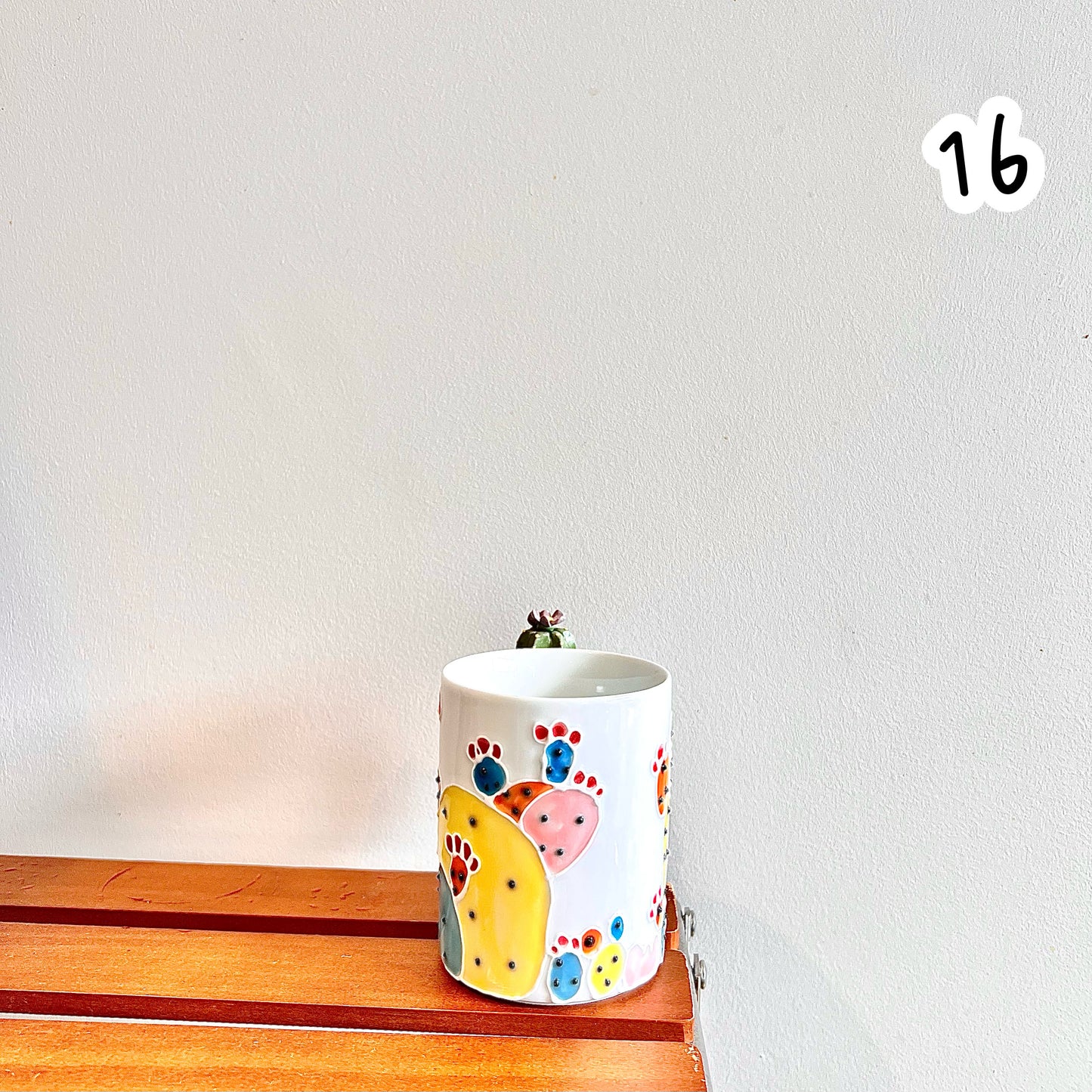 Handmade Cactus Mug with Cat Spoon