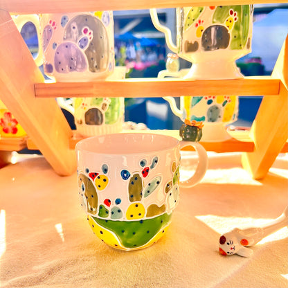 Handmade Cactus Mug with Cat Spoon