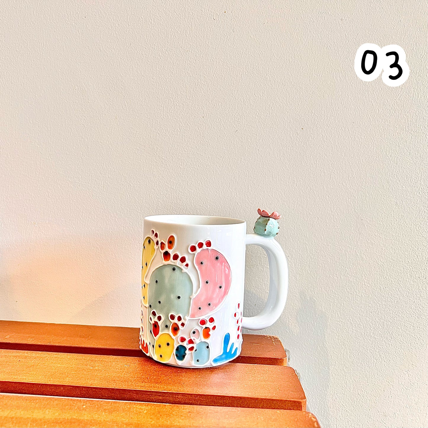 Handmade Cactus Mug with Cat Spoon