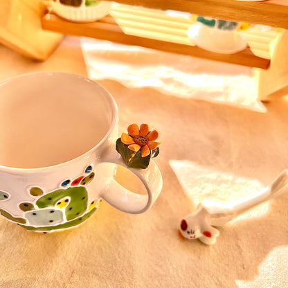 Handmade Cactus Mug with Cat Spoon