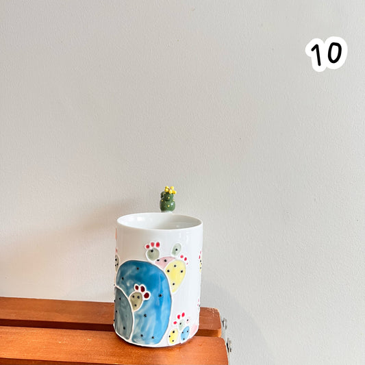Handmade Cactus Mug with Cat Spoon