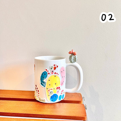 Handmade Cactus Mug with Cat Spoon