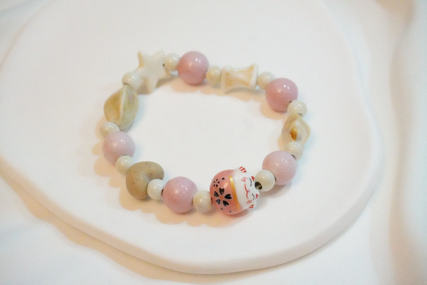 Pink Lucky Cat Ceramic Bracelet