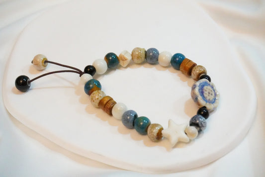 Blue Sunflower Ceramic Bracelet