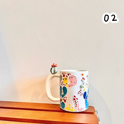 Handmade Cactus Mug with Cat Spoon