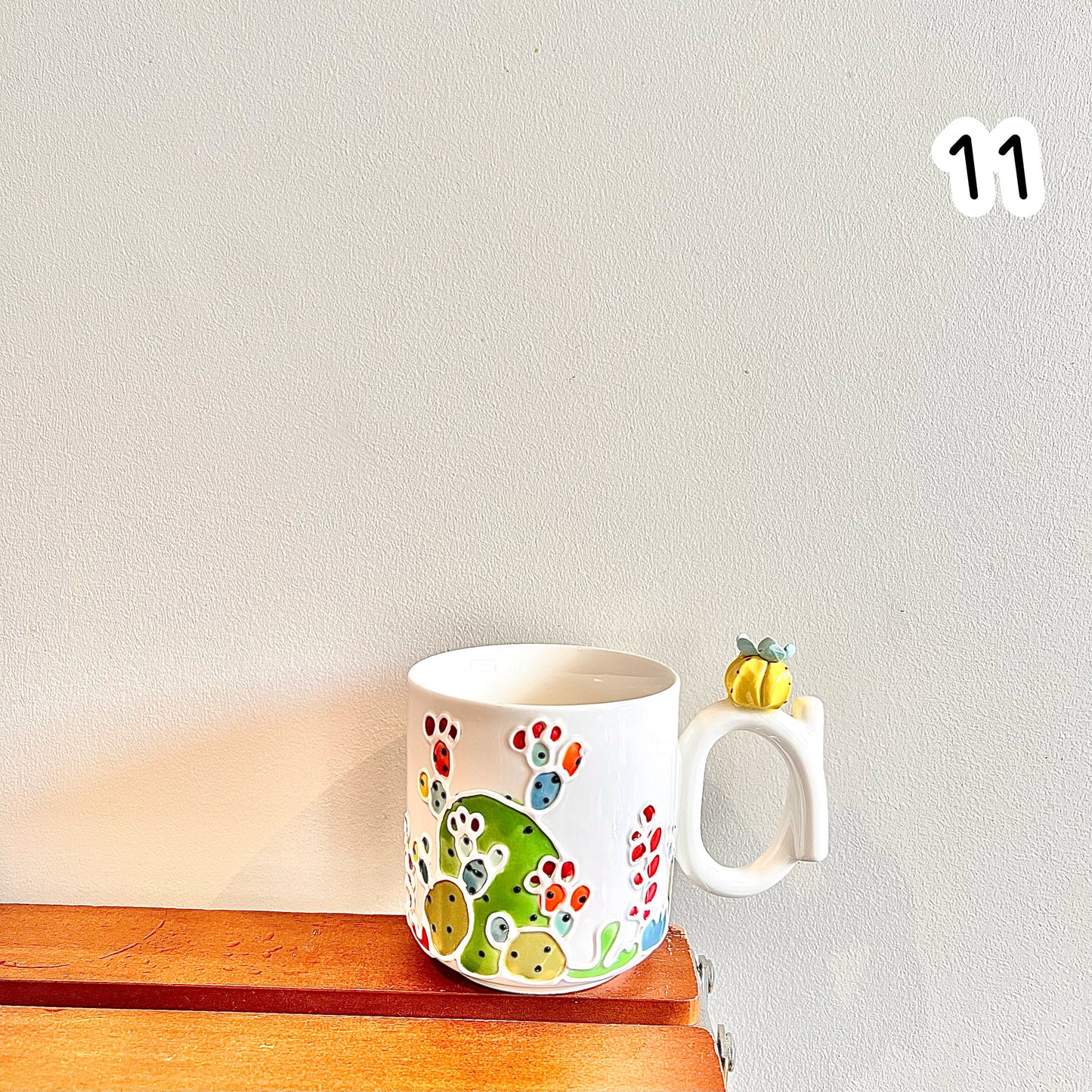 Handmade Cactus Mug with Cat Spoon