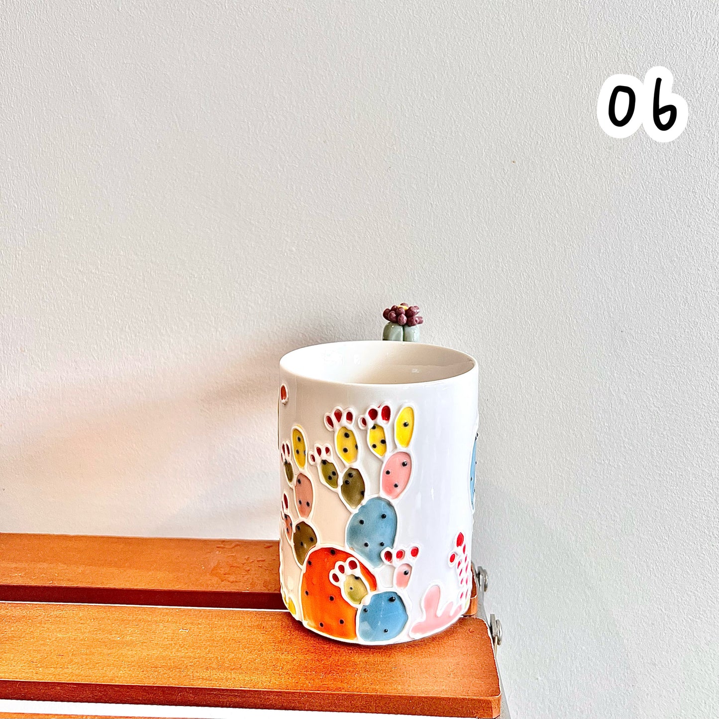 Handmade Cactus Mug with Cat Spoon