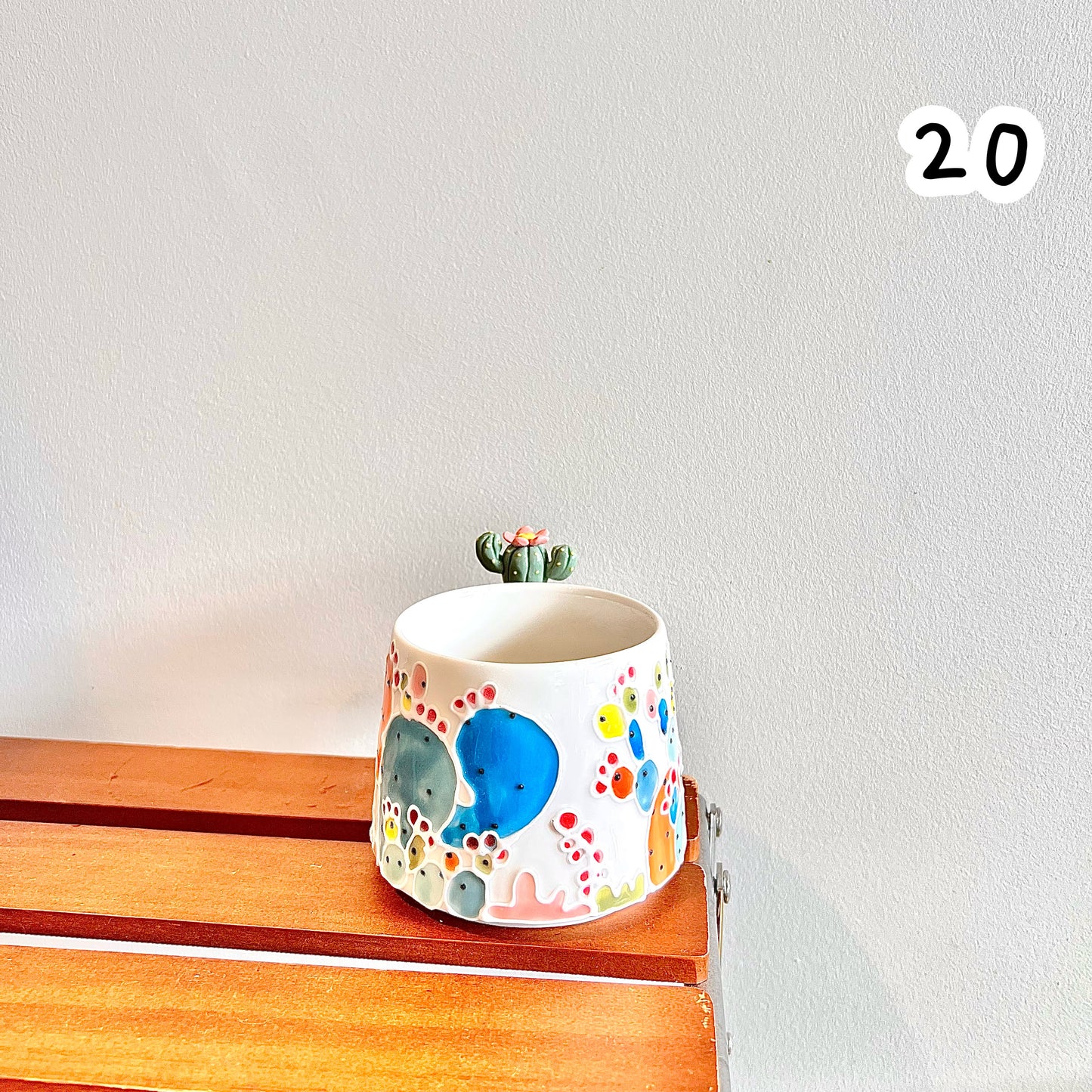 Handmade Cactus Mug with Cat Spoon