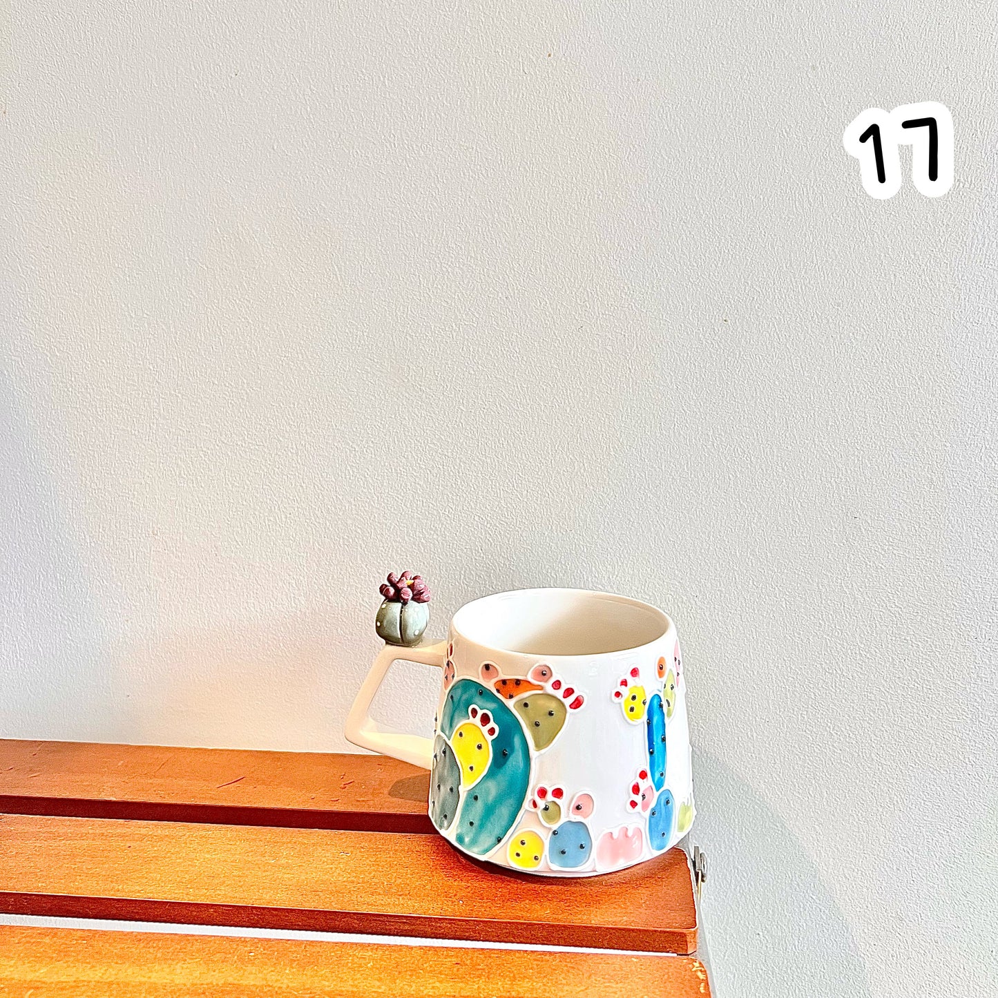 Handmade Cactus Mug with Cat Spoon