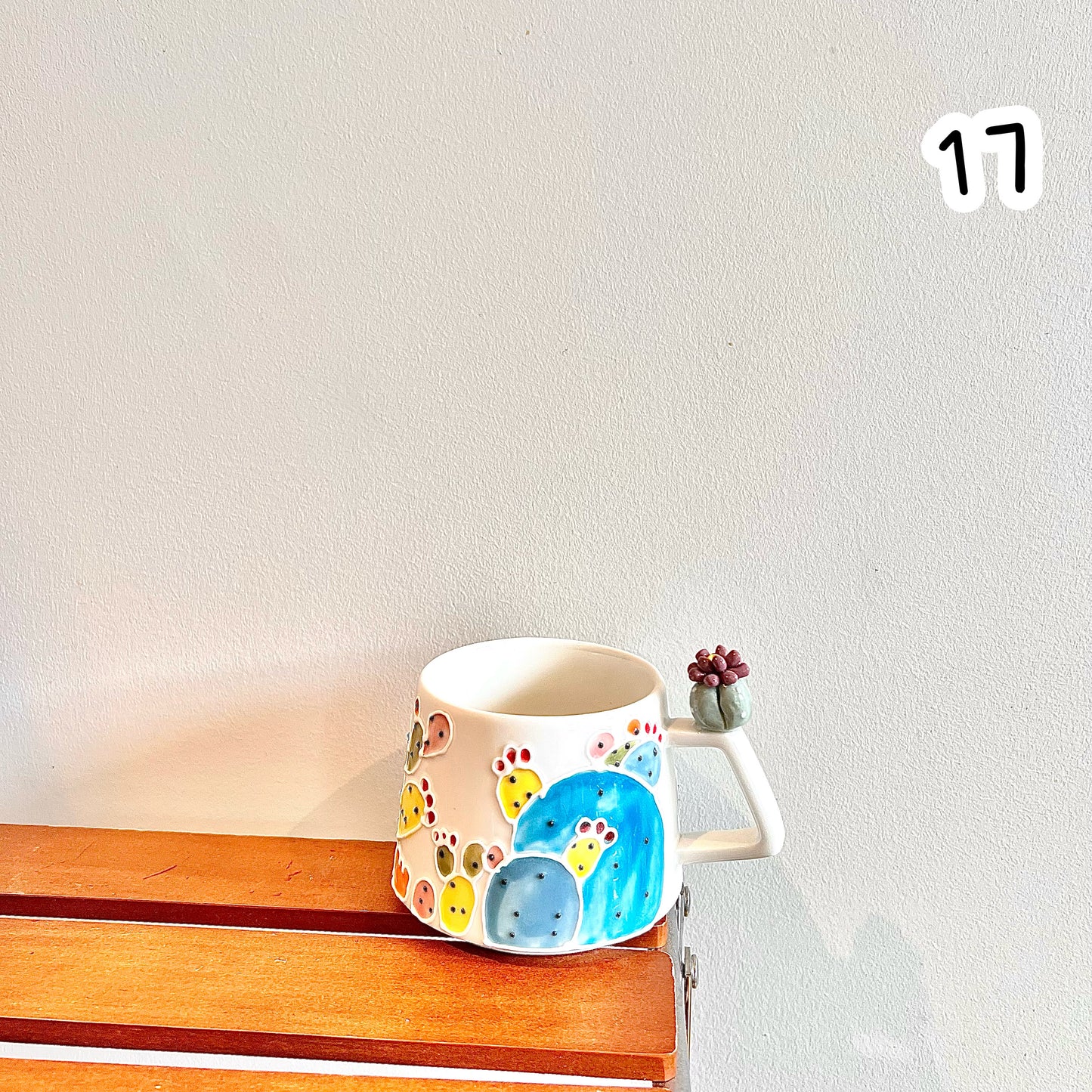 Handmade Cactus Mug with Cat Spoon