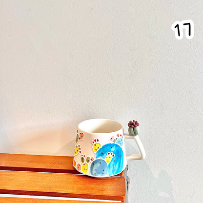 Handmade Cactus Mug with Cat Spoon