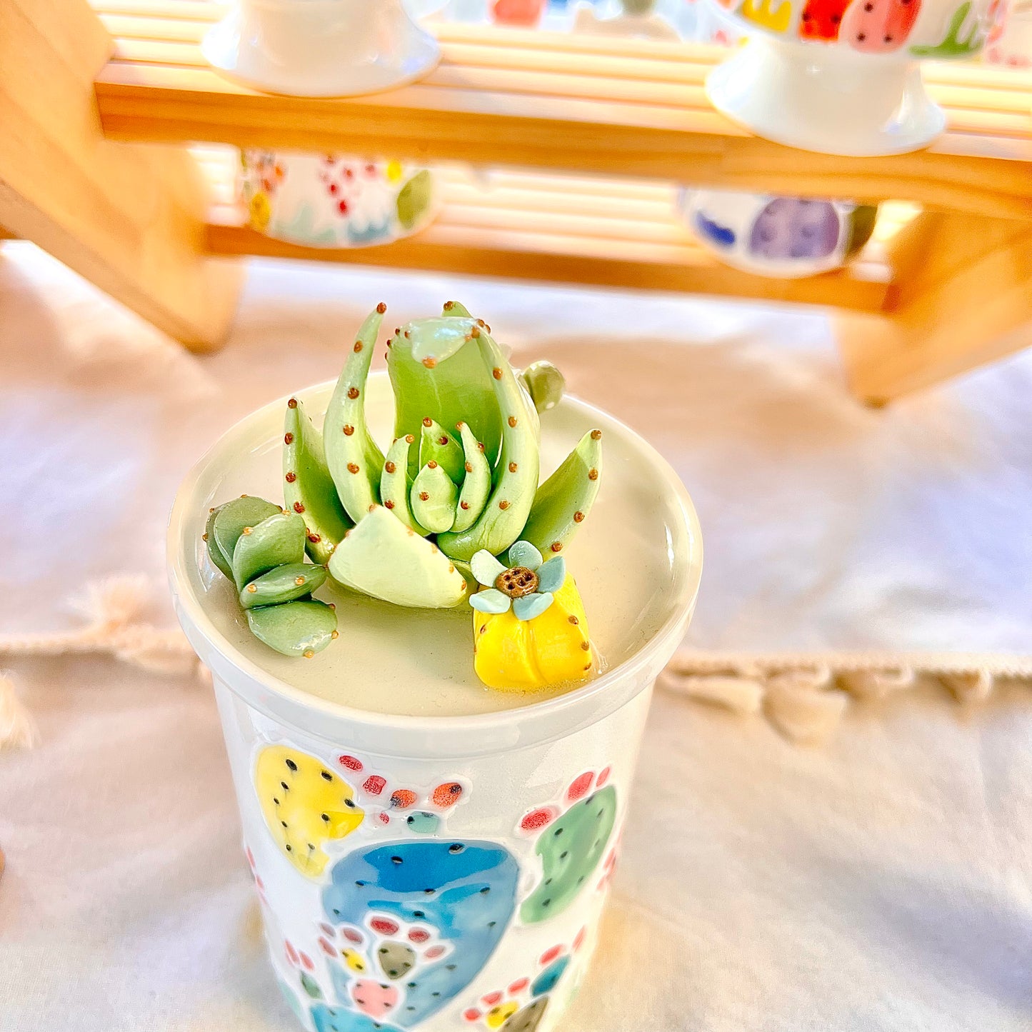 Handmade Cactus Mug with Lid