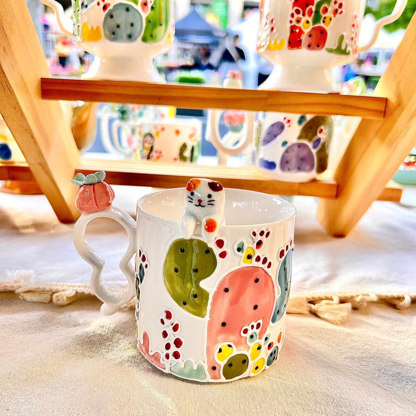 Handmade Cactus Mug and Cat Spoon