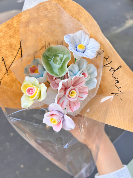 Handmade Ceramic Flowers Bouquets - 9 flowers