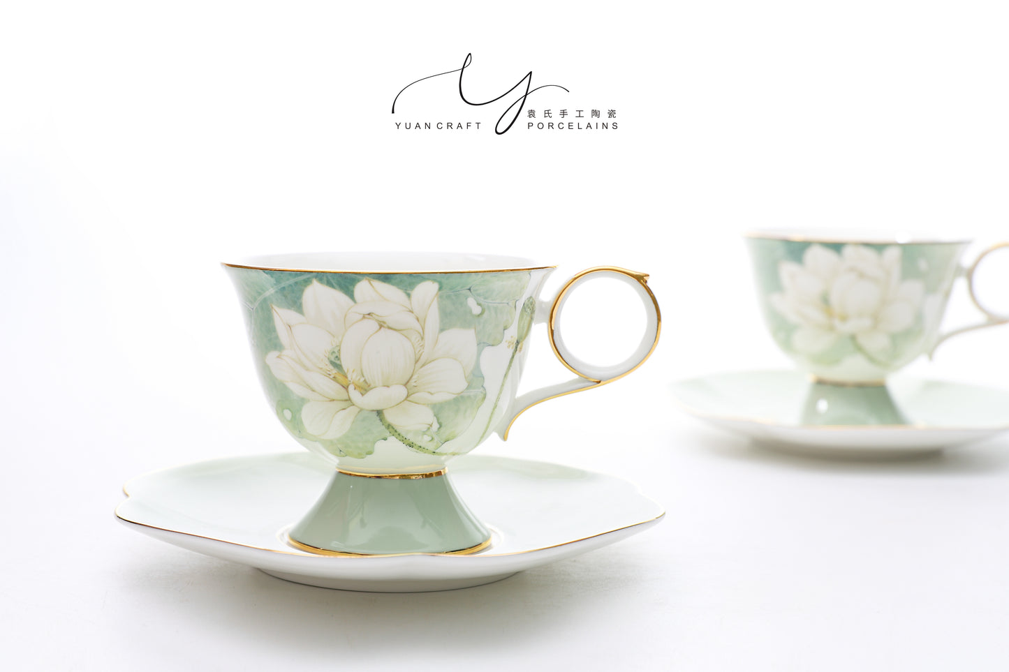 Fresh and Elegant Lotus Flower Teacups & Saucers Sets for Two