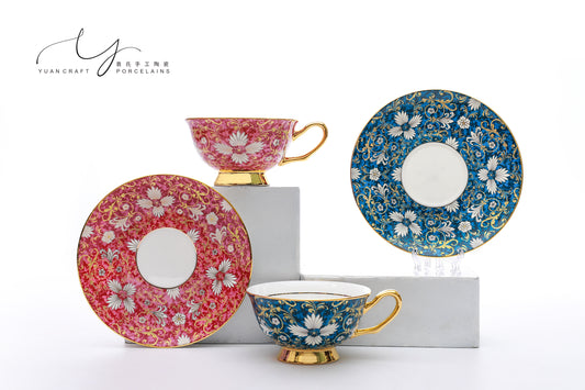 Love Letter Among Flowers Teacups & Saucers For Two