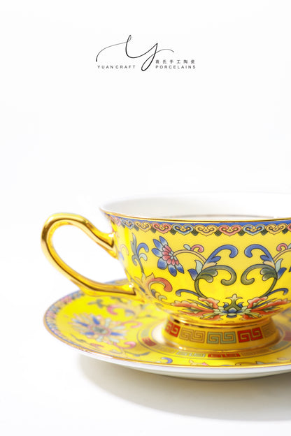 Traditional Chinese Ancient Imperial White Famille-rose Teacup & Saucer
