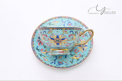 Traditional Chinese Ancient Imperial Yellow Famille-rose Teacup & Saucer