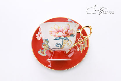Flowers Bloom In Prosperity Dark Blue Cup & Saucer