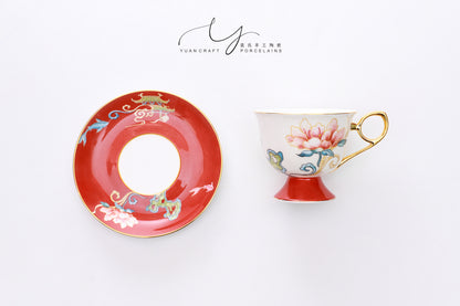 Flowers Bloom In Prosperity Dark Blue Cup & Saucer