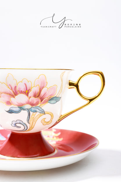 Flowers Bloom In Prosperity Dark Blue Cup & Saucer