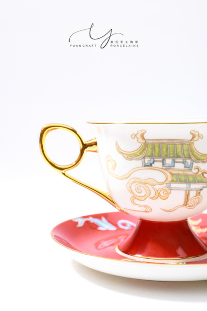 Flowers Bloom In Prosperity Dark Blue Cup & Saucer