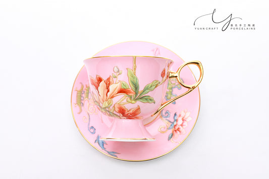 Butterflies in Love with Flowers PInk Teacup & Saucer