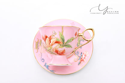 Butterflies in Love with Flowers PInk Teacup & Saucer