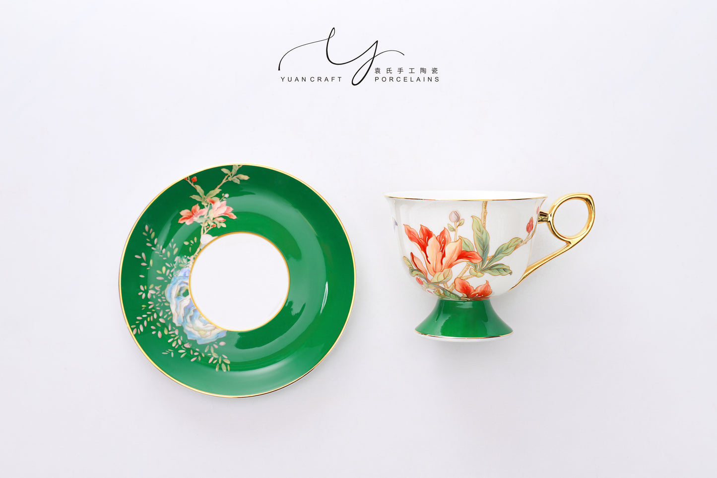 Butterflies in Love with Flowers Green Teacup & Saucer