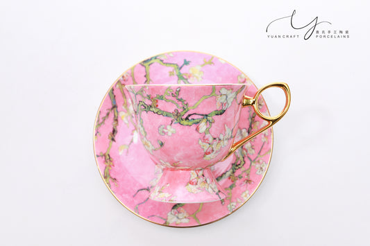 Classic Pink Apricot Flowers Teacup & Saucer