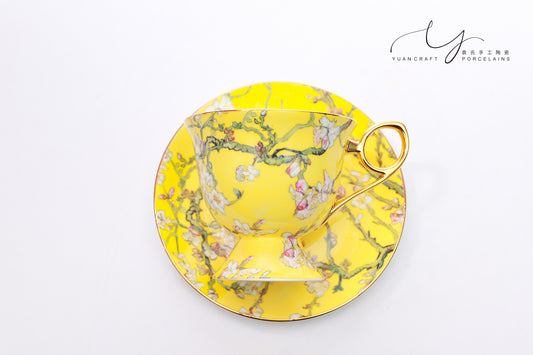 Classic Yellow Apricot Flowers Teacup & Saucer