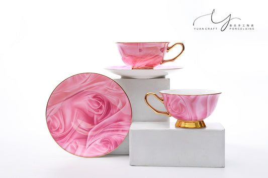The Silk Road Series Pink Teacups & Saucers For Two