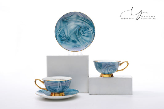 The Silk Road Series Blue Teacups & Saucers For Two