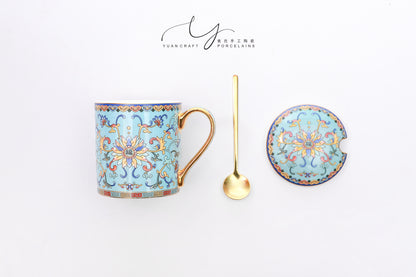 Traditional Chinese Famille-rose Blue Mug