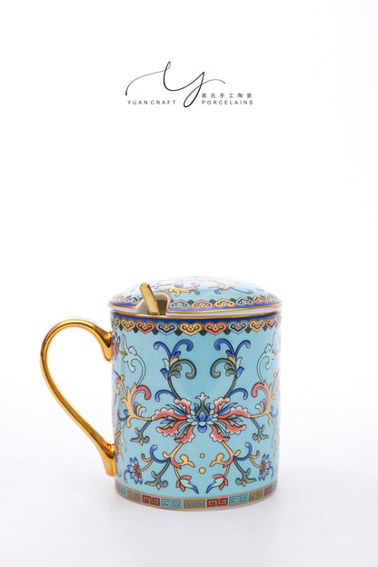 Traditional Chinese Famille-rose Blue Mug