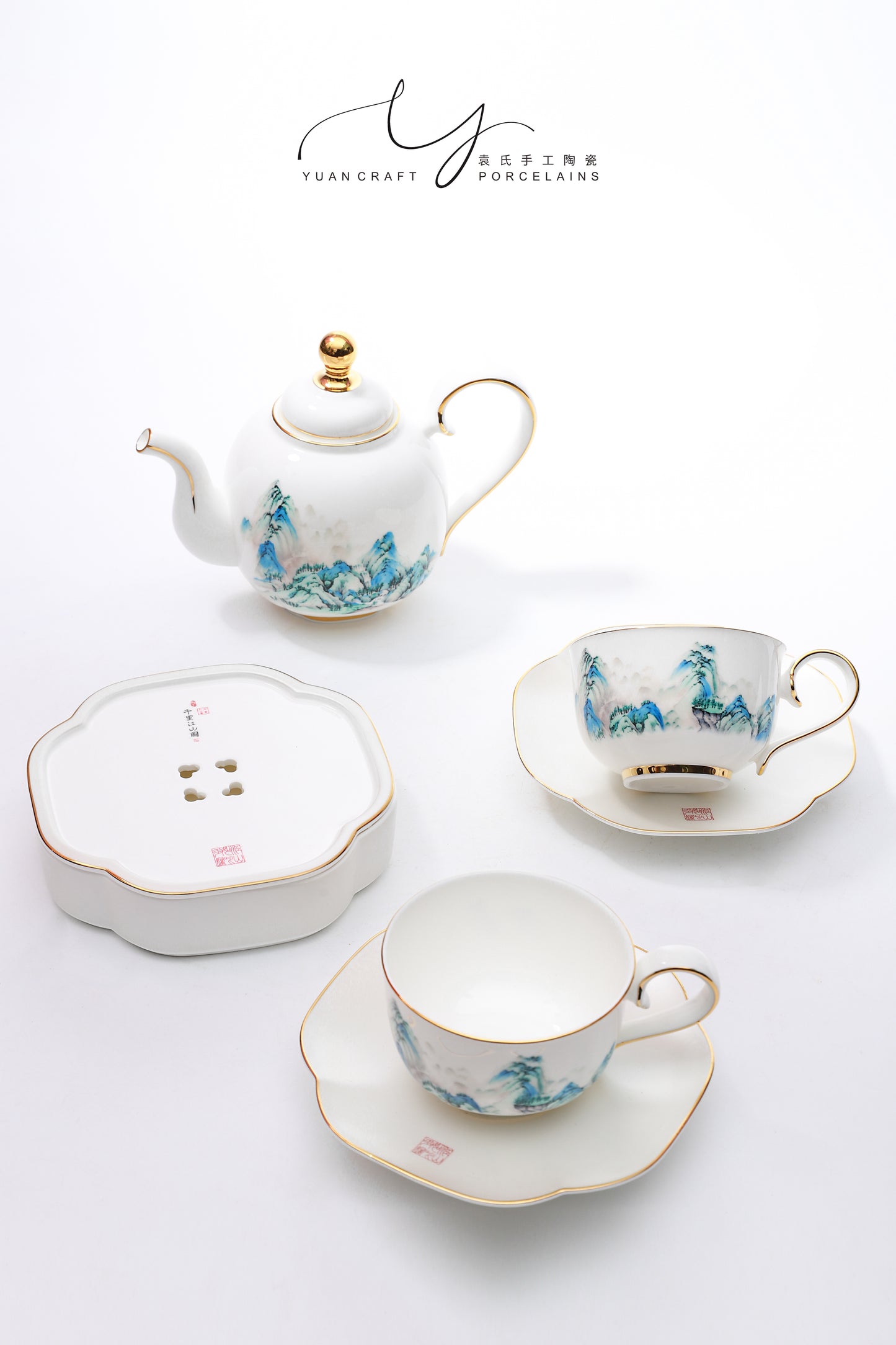 Landscape Painting Tea Sets with 6 Pieces