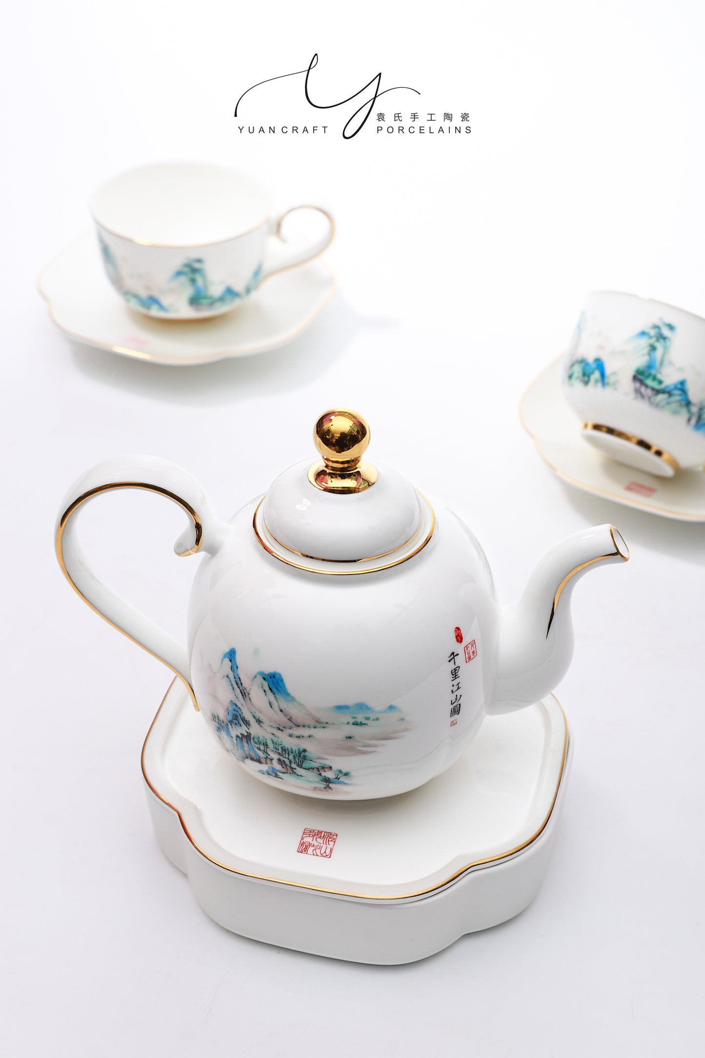 Landscape Painting Tea Sets with 6 Pieces