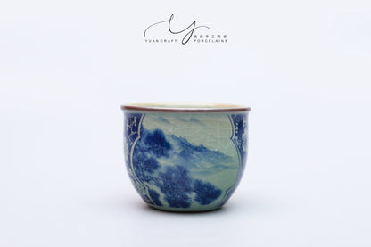 Chinese Traditional Landscape KungFu Teacup with Ice Crackle Pattern