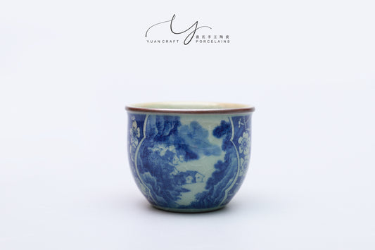 Chinese Traditional Landscape KungFu Teacup with Ice Crackle Pattern